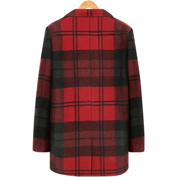 💫 Men Red Casual Trench Coat Notched Collar Single Breasted Wool Blend Top Coat